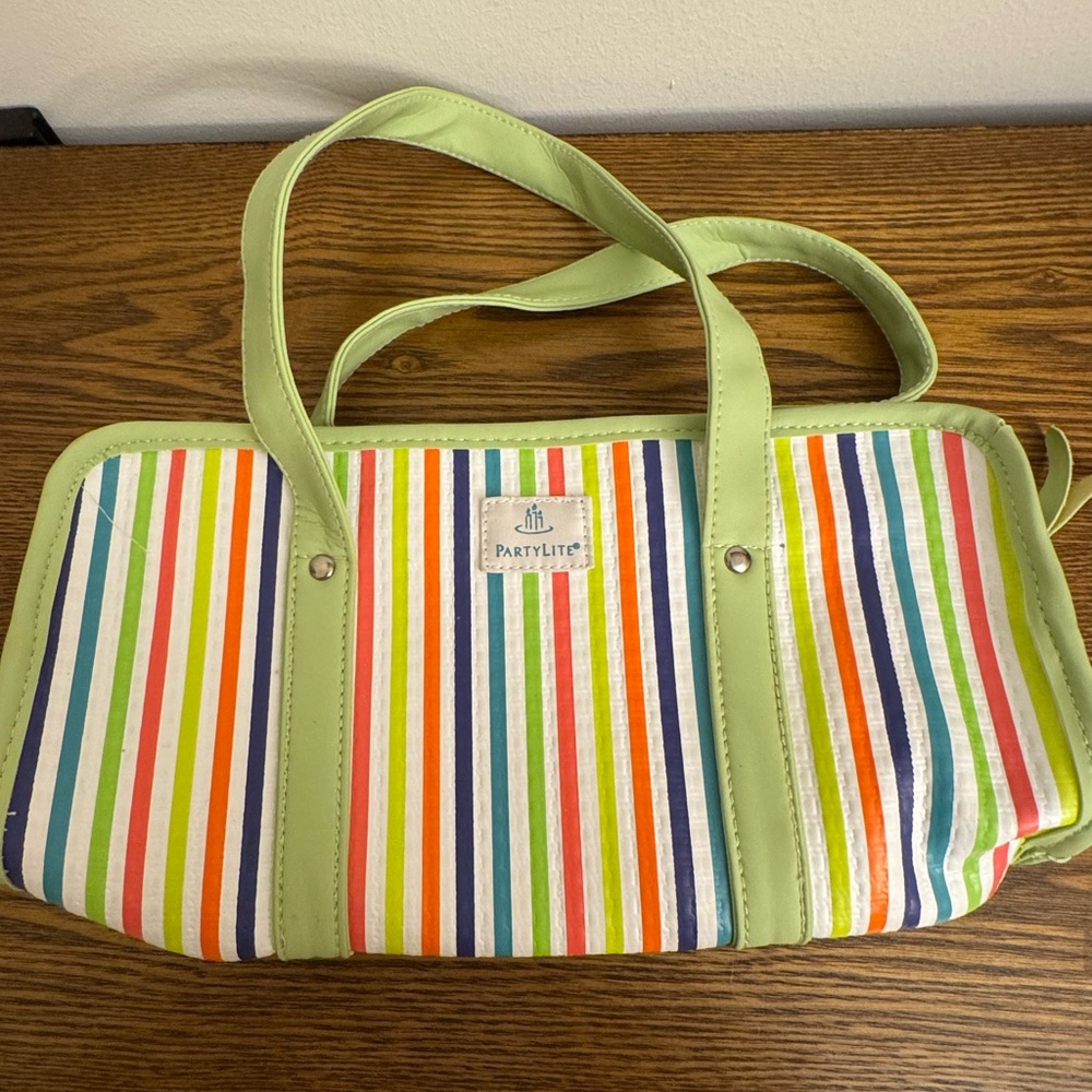 PartyLite Multicolor Striped Tote Bag EUC
